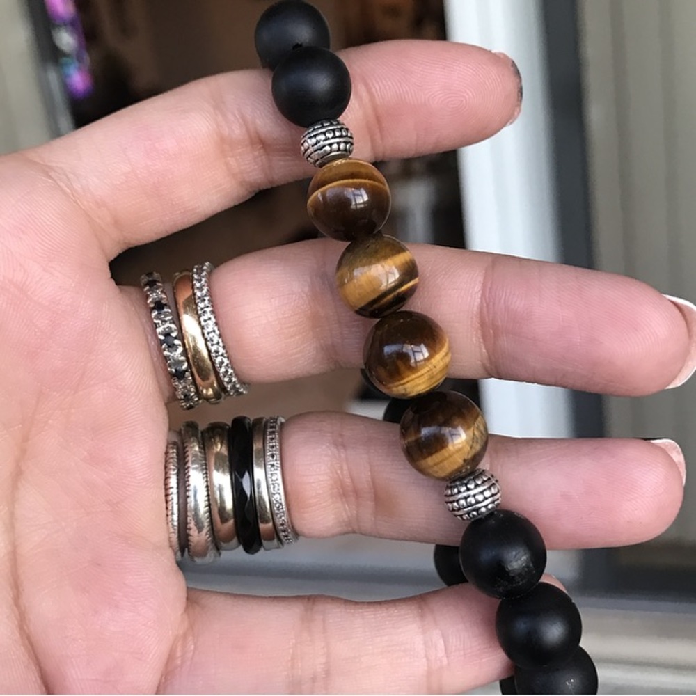 Genuine golden tiger eye & matte onyx men bracelet - Picture 3 of 7